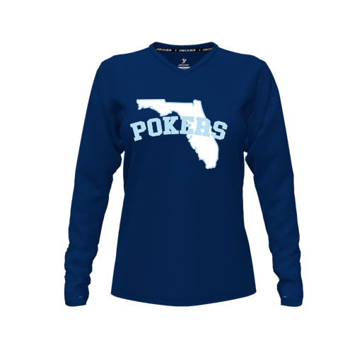 [FTLVCFNV-FYXS-LOGO1] Comfort T-Shirt (Female Youth XS, Navy, V Neck, Logo 1, Long Sleeve)
