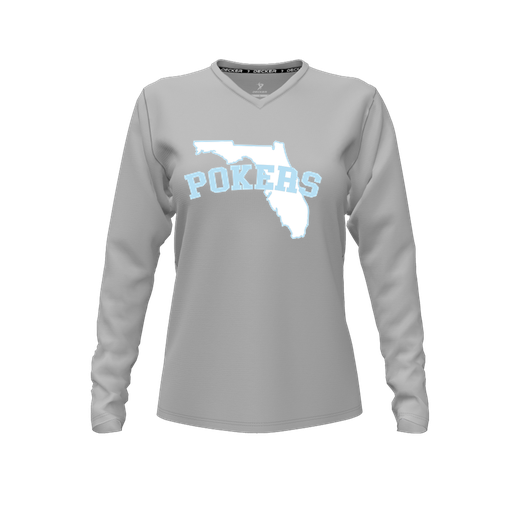 [CUS-DFW-TEES-CMF-VNK-LSL-GRY-FYXS-LOGO1] Decker Comfort T-Shirt (Female Youth XS, Gray, V Neck, Logo 1, Long Sleeve)