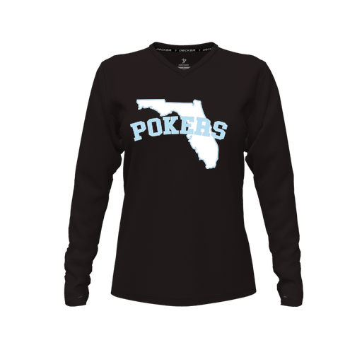 [CUS-DFW-TEES-PER-VNK-LSL-BLK-FYXS-LOGO1] Performance T-Shirt (Female Youth XS, Black, V Neck, Logo 1, Long Sleeve)