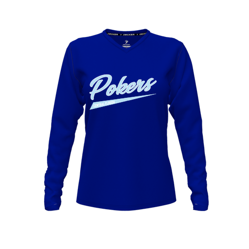 [FTLVPTRY-FYXS-LOGO2] Decker Performance T-Shirt (Female Youth XS, Royal, V Neck, Logo 2, Long Sleeve)