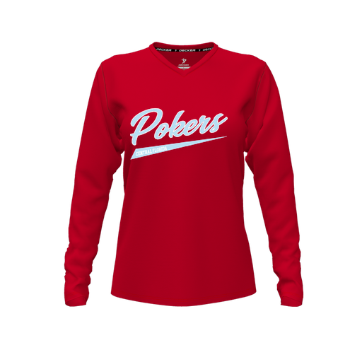 [FTLVPTRD-FYXS-LOGO2] Decker Performance T-Shirt (Female Youth XS, Red, V Neck, Logo 2, Long Sleeve)